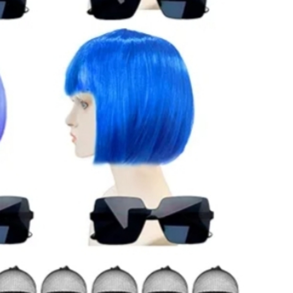 Neon Blue Bob Wig With Sunglasses